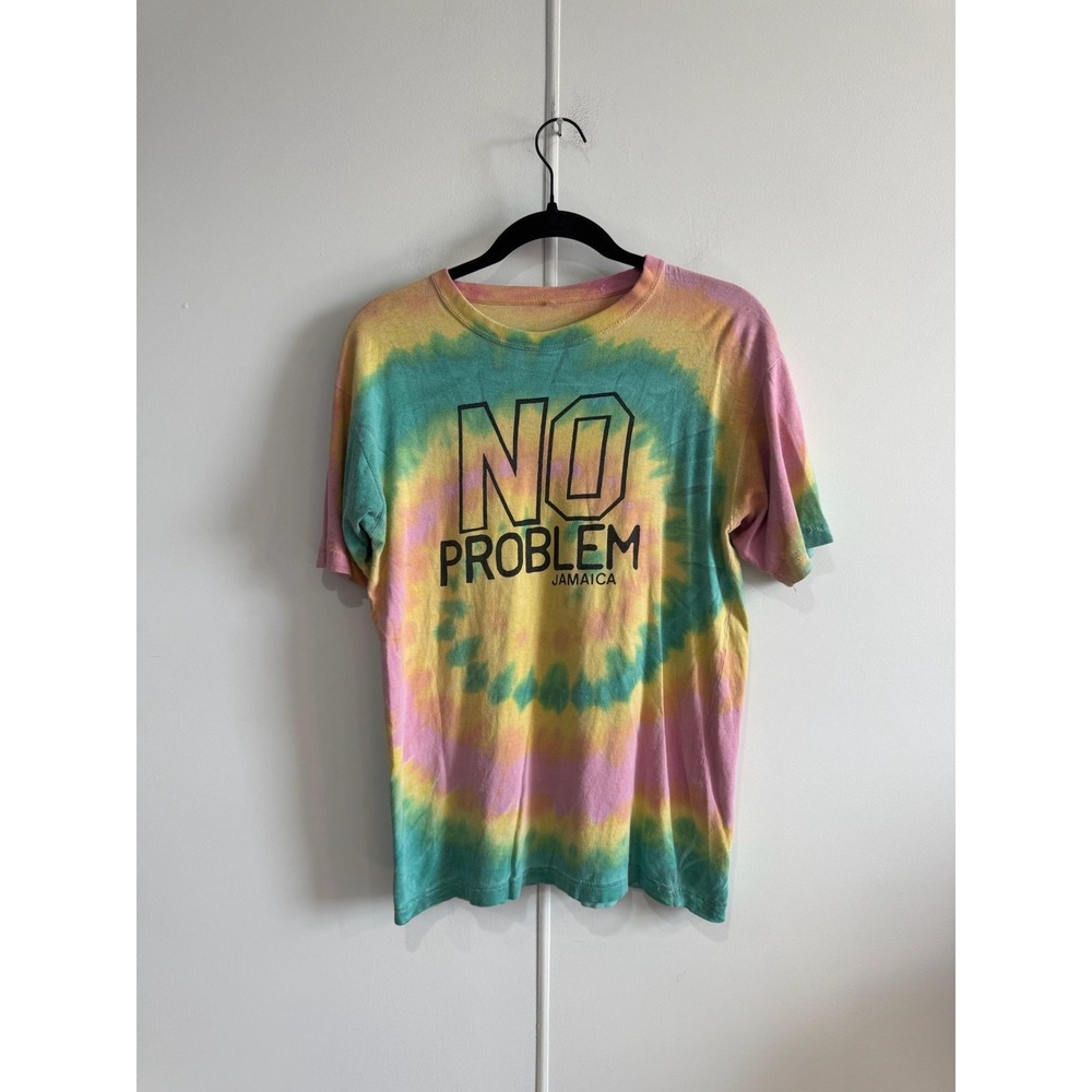 VTG No Problem Jamaica Tie Dye Shirt Mens Small Multicolor Graphic Tee T-Shirt
